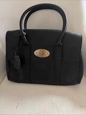 Classic Black Leather Satchel Handbag By Mulberry
